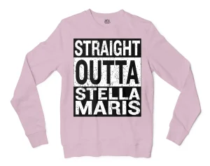 Straight Outta Stella Maris Men/Unisex Long Sleeve Sweatshirt in Light Pink Color